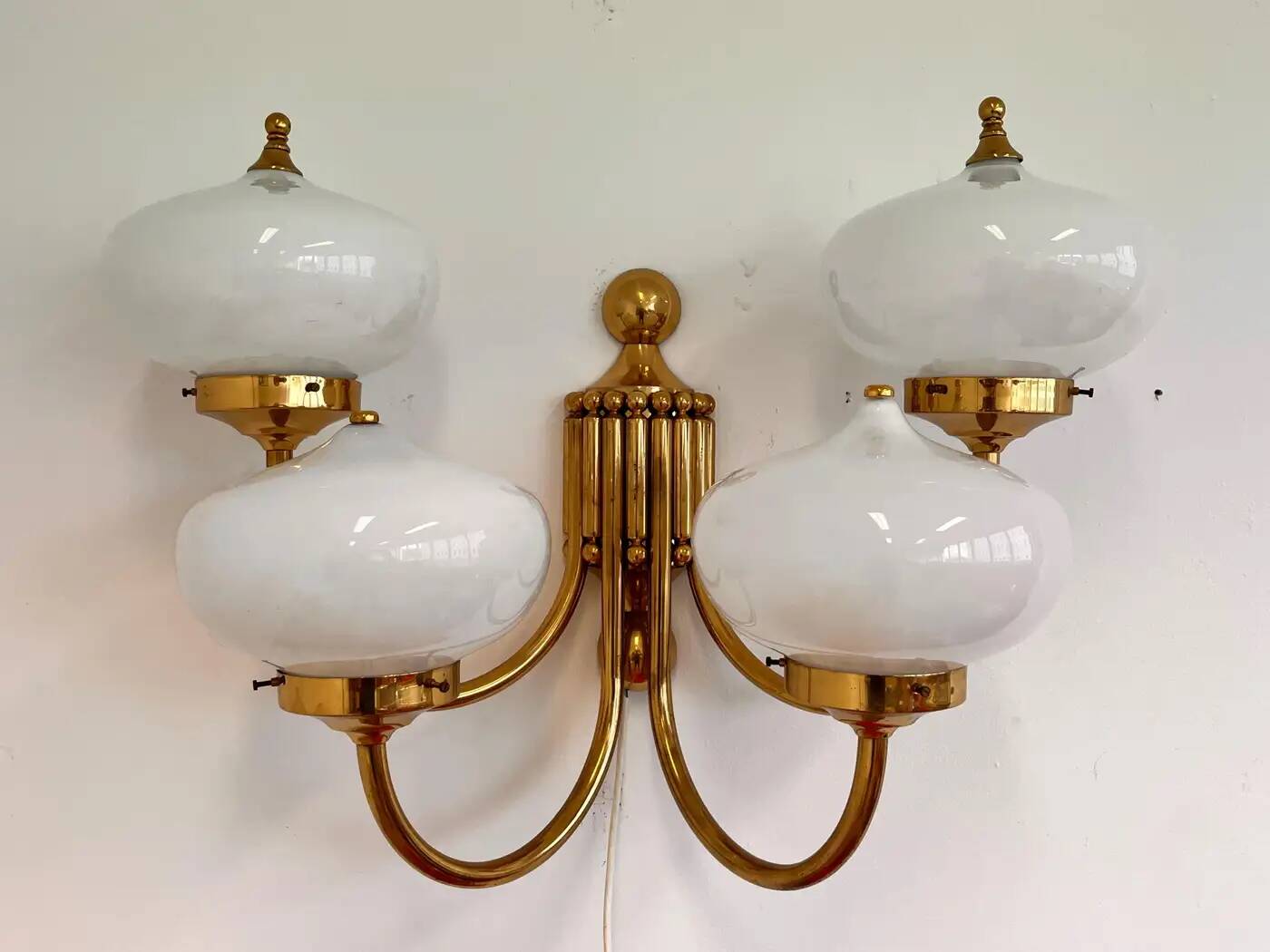 Big XXL brass and glass wall lamp in Art Deco, Art Nouveau style, around 1980s