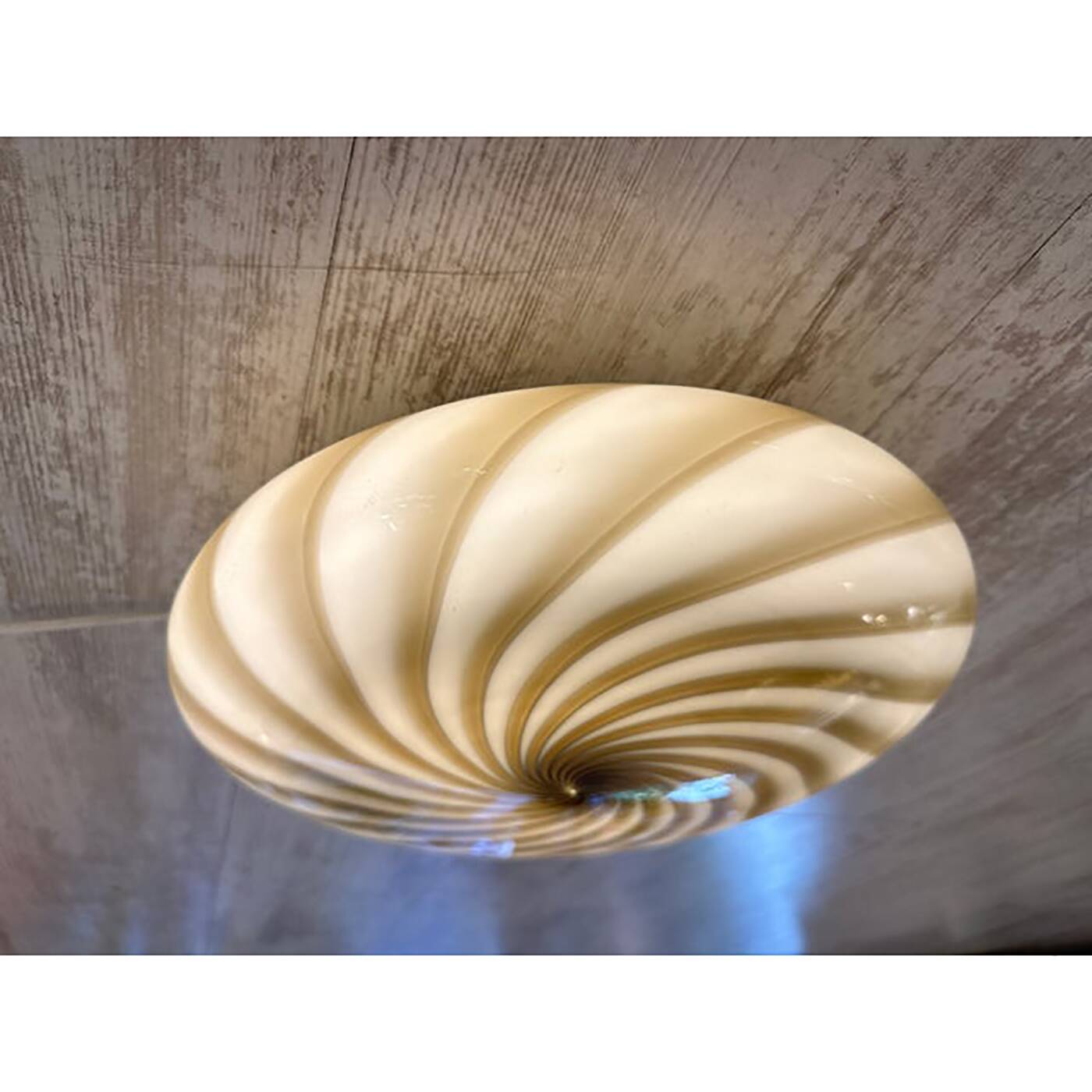 Contemporary Italian Milky-White and Brown Swirls Murano Glass Flush Mount