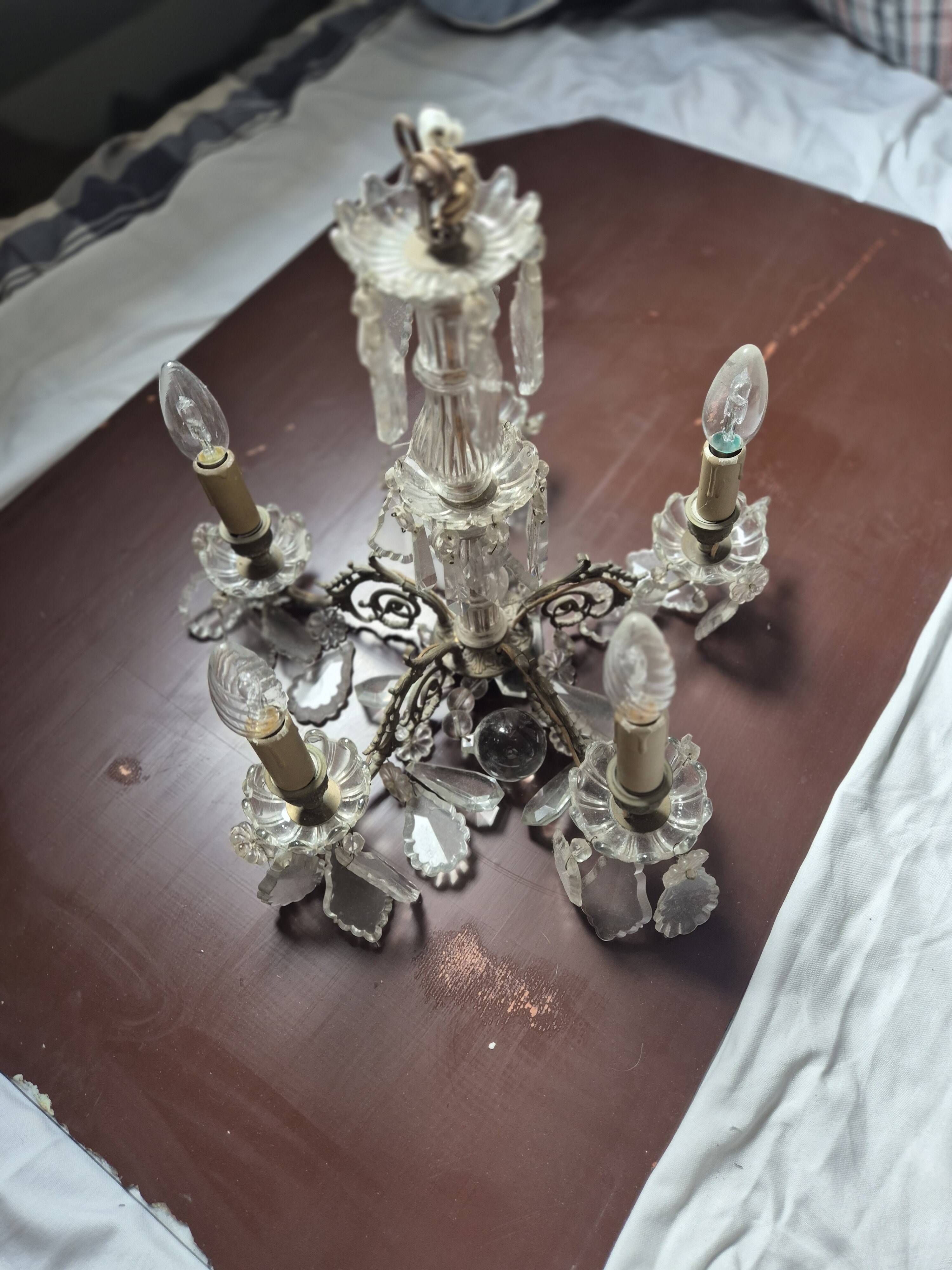 vintage pendant light from the 60s 70s with glass pendants and 5 candle holders