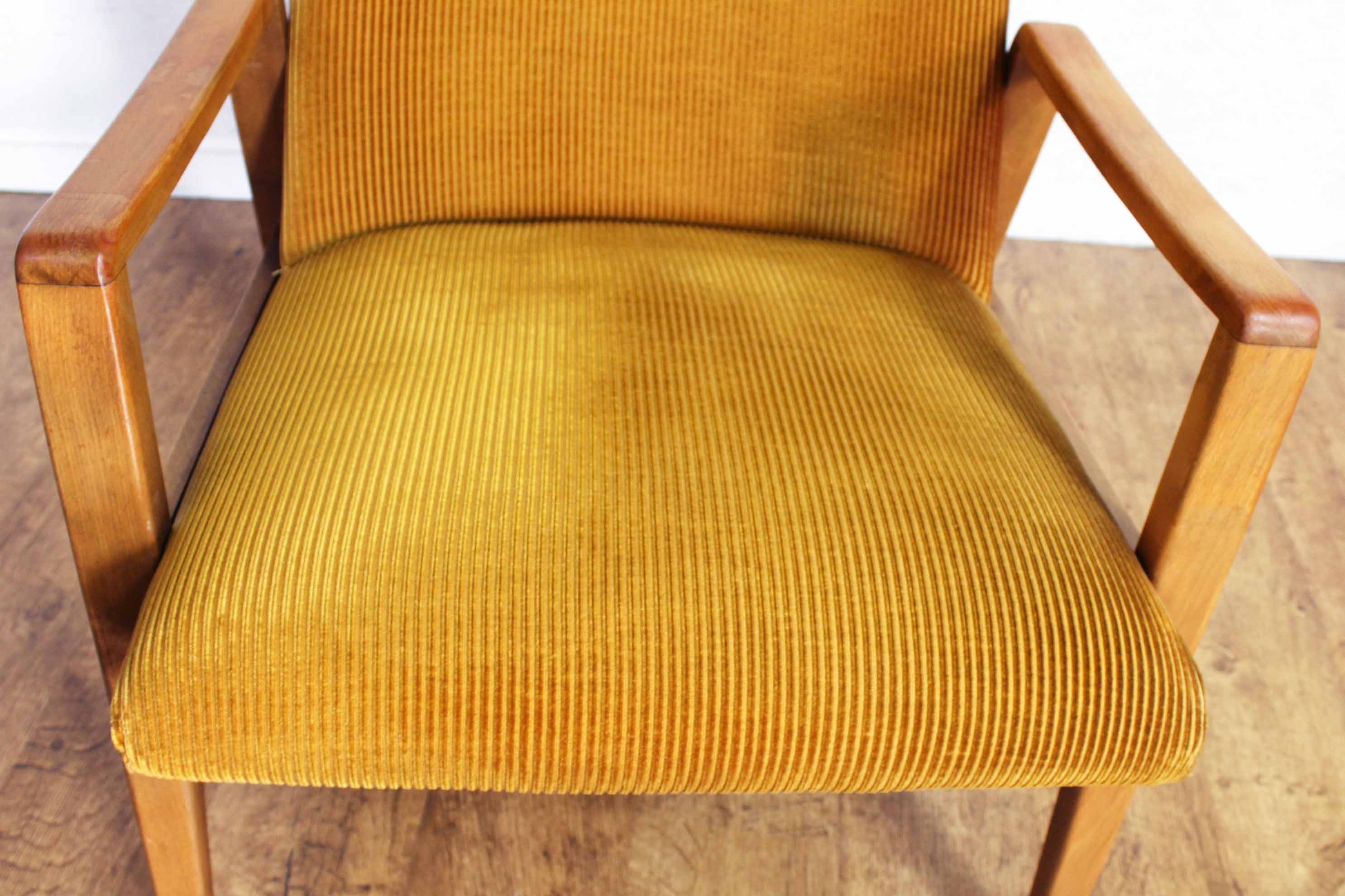 Scandinavian-designed chair in solid beech and mustard velvet