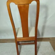 Set of 4 vintage chairs in stained wood and cream fabric.