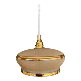 Suspension abat-jour vintage en verre granité jaune et doré