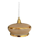 Suspension abat-jour vintage en verre granité jaune et doré