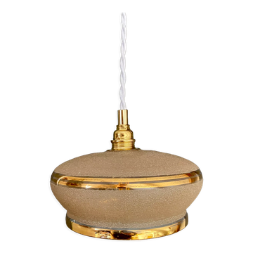 Suspension vintage lampshade in frosted yellow and gold glass