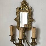 19th-century Napoleon III style gilded bronze wall sconce with bevelled mirror.