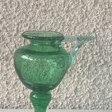 Candle holder, oil lamp in blown glass green glassware of vintage biot signed