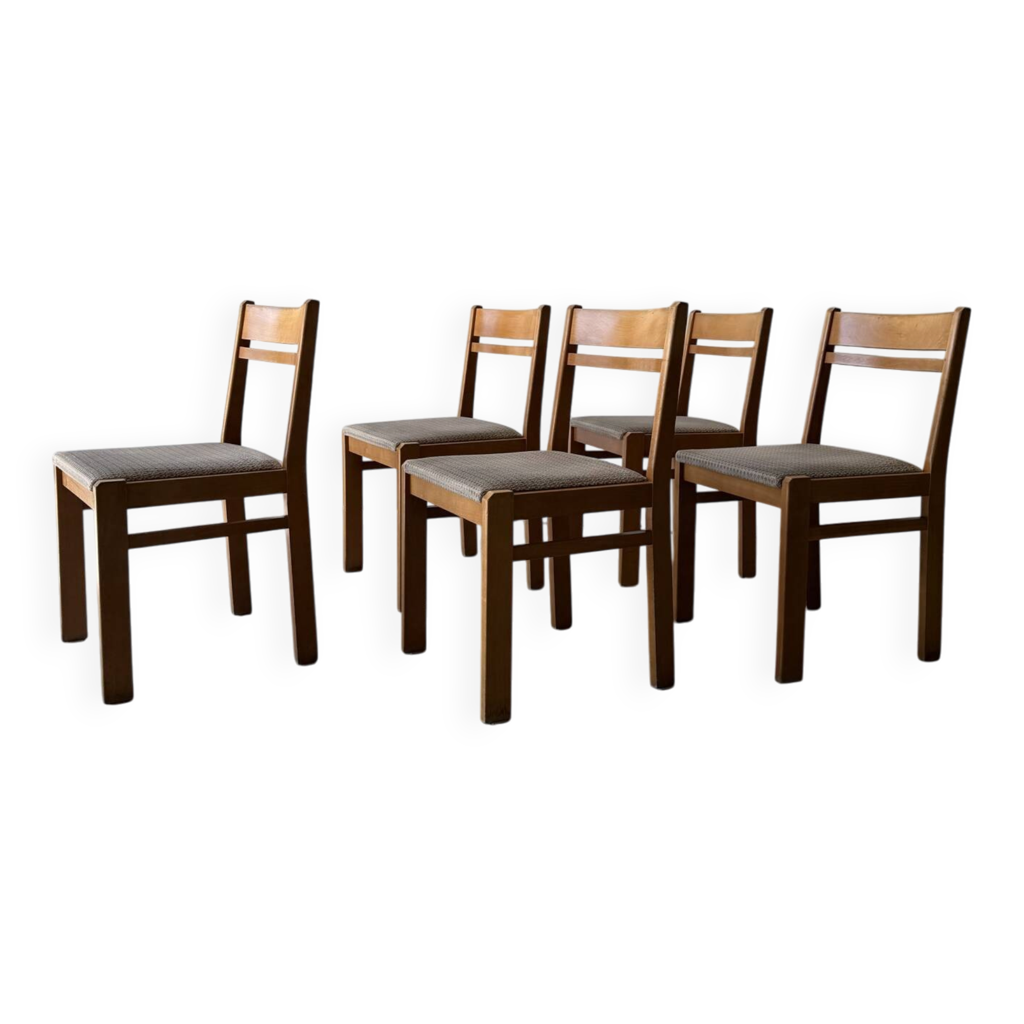 Série de 5 chaises design en orme massif vintage des années 80