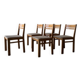 Série de 5 chaises design en orme massif vintage des années 80