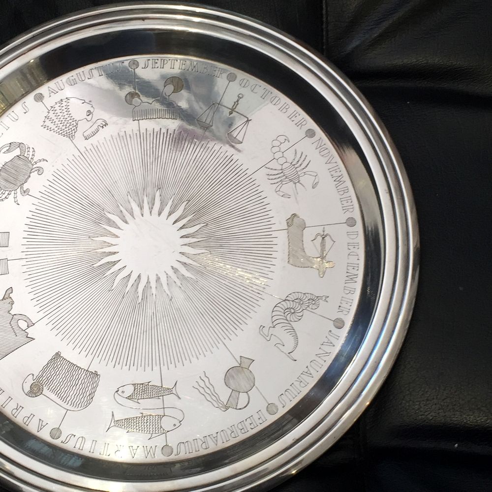 Silver metal tray 12 astrological signs of the famous house christofle