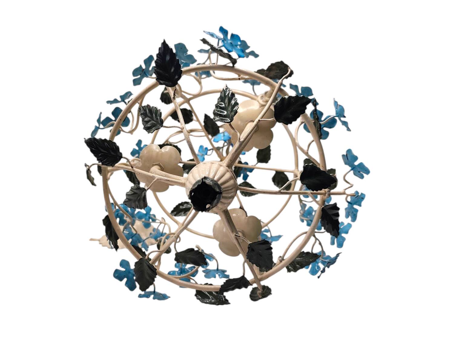 Vintage 1950s Italian Wrought Iron Floral Chandelier – Hand-Painted