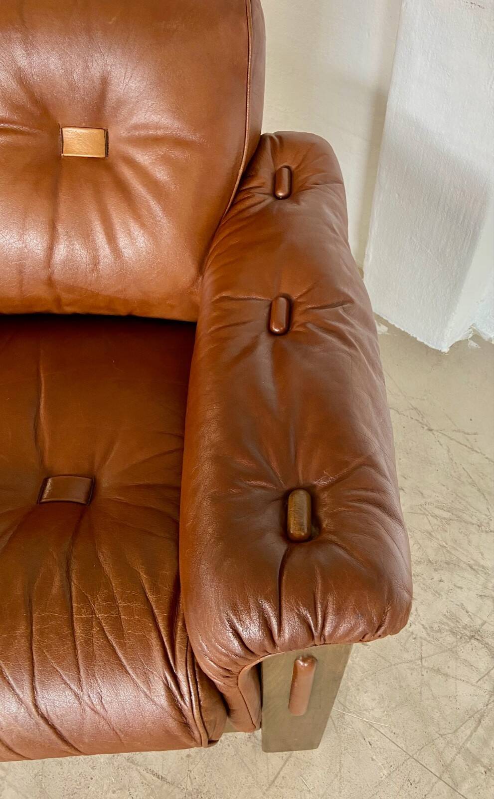Mid-century vintage Scandinavian leather lounge chair in cognac brown leather