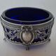 Louis XVI style salt cellar with silver collar mount and blue glass