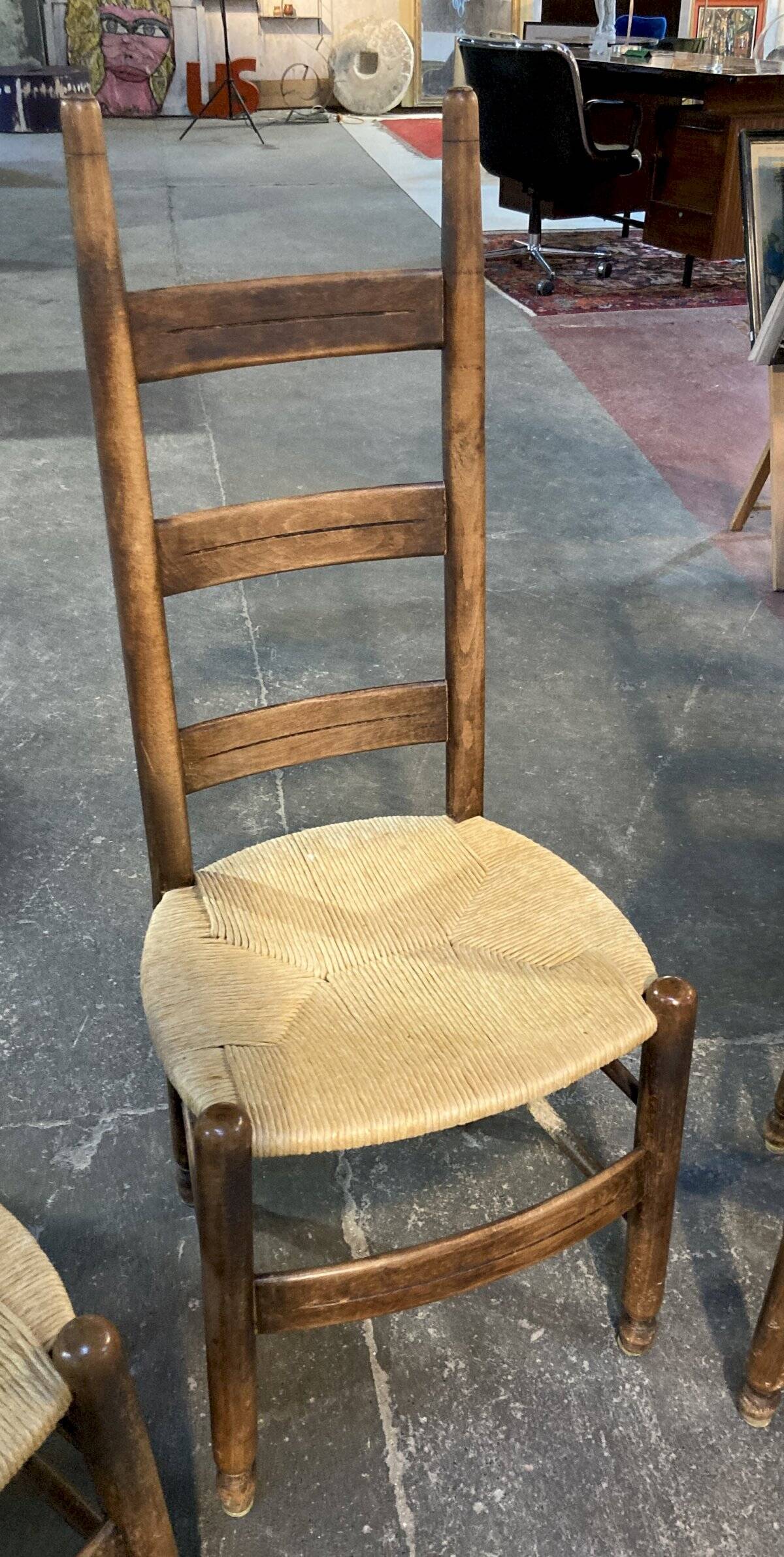4 modernist straw chairs