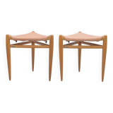Tripod stools in oak by Uno & Östen Kristiansson for Luxus, 1950s, set of 2