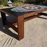 Table basse en céramique et wengé de style mid-century attribuée à Belarti Belgique 1970