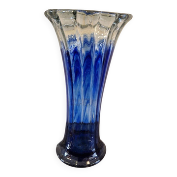 Vase Ancien En Verre De Murano Bleue Et Transparence