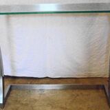 Console in brushed metal and 70s glass