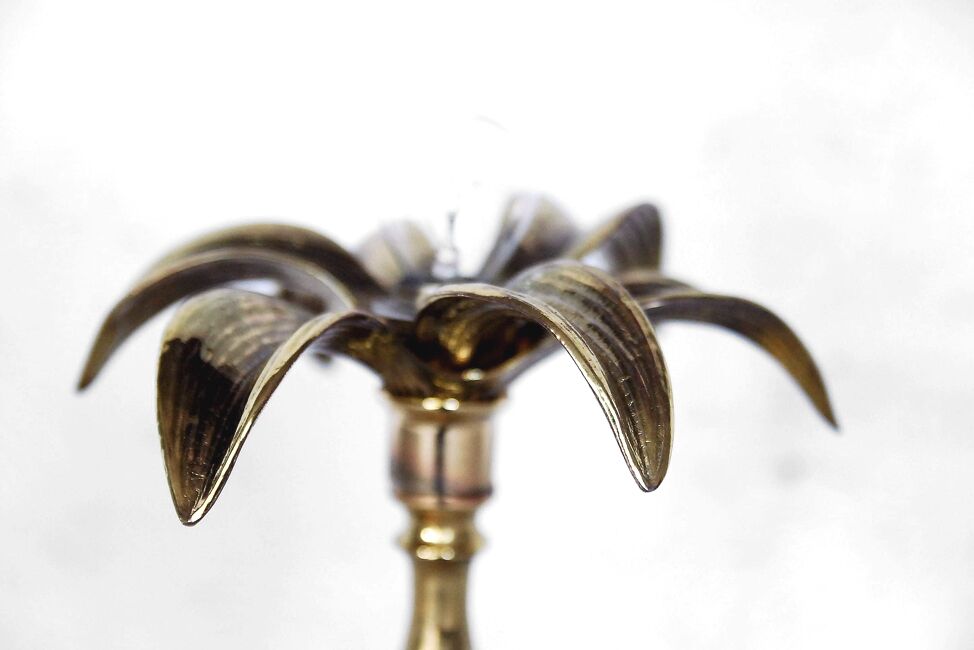 Pair of brass of Massive Belgium 1970 s Hollywood Regency lamps