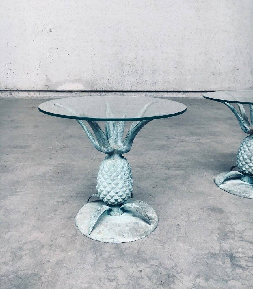 Hollywood Regency Style Brass Patinated Pineapple Side Tables, France, 1970s, Set of 2