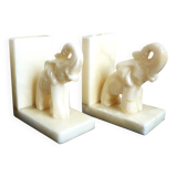 Pair of alabaster elephant bookends, library accessories