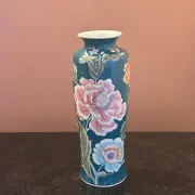 Large duck green ceramic vase with floral decoration - Handmade in Macau
