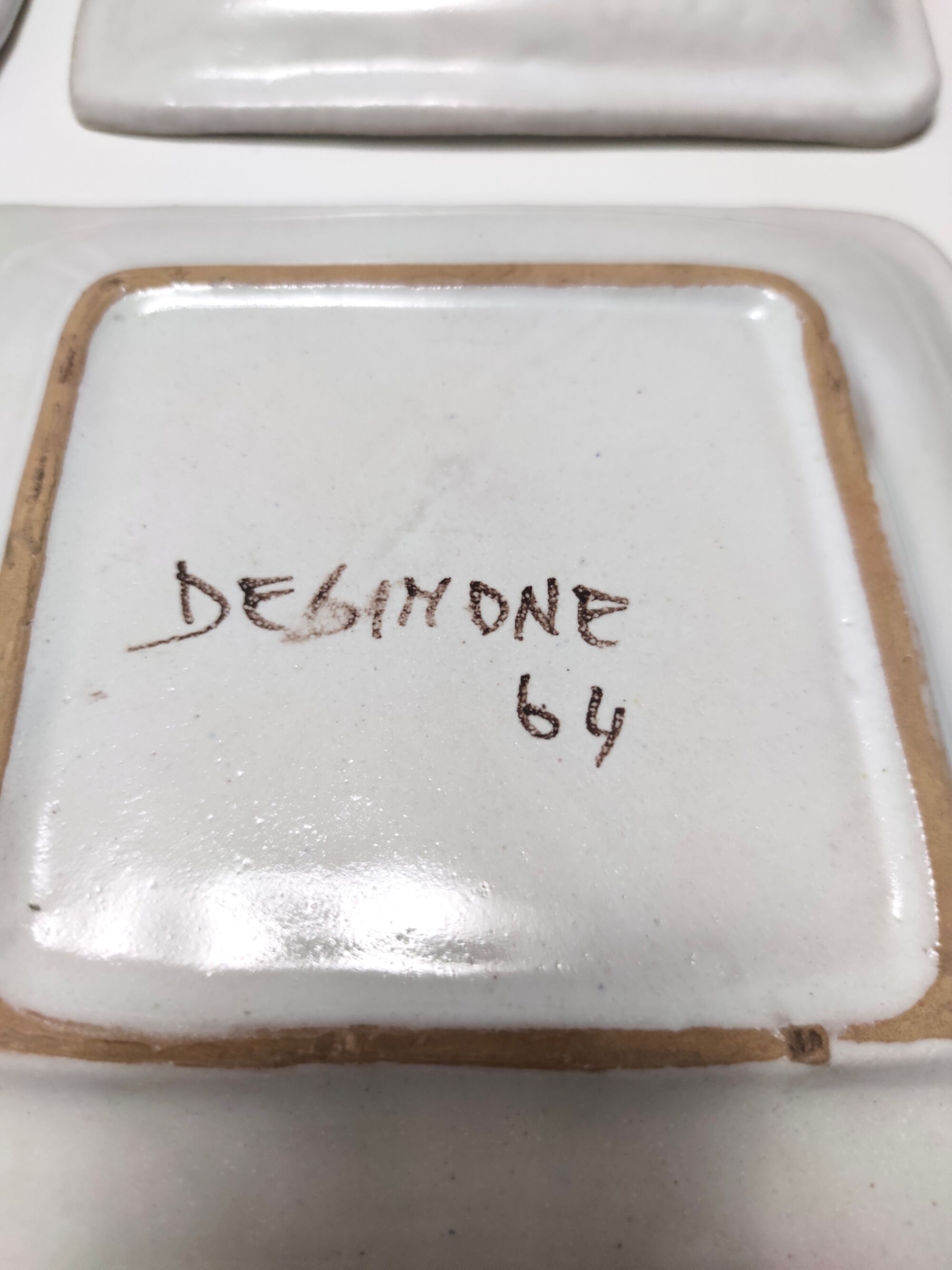 Set of Six Vintage Square Hand-Crafted Earthenware Plates by De Simone, Italy