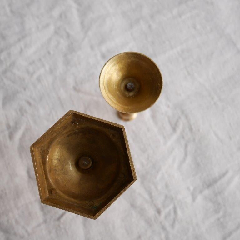 Set of 2 small brass candle holders
