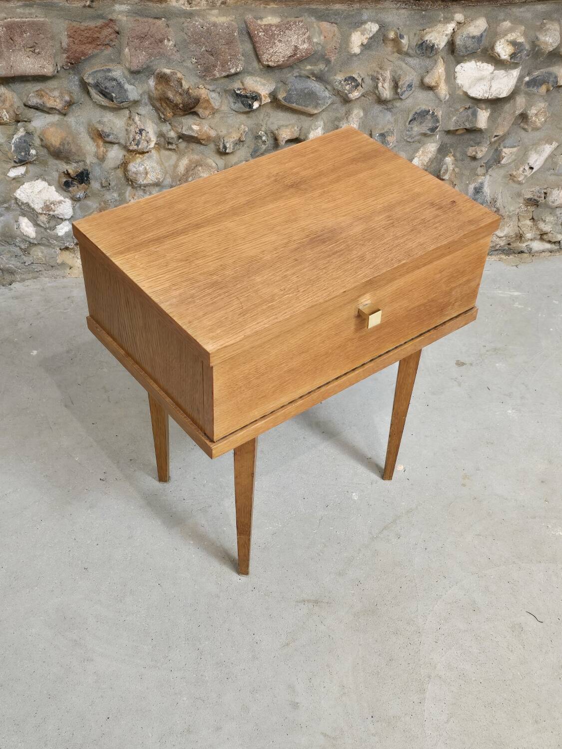 Scandinavian bedside table with hinged drawer