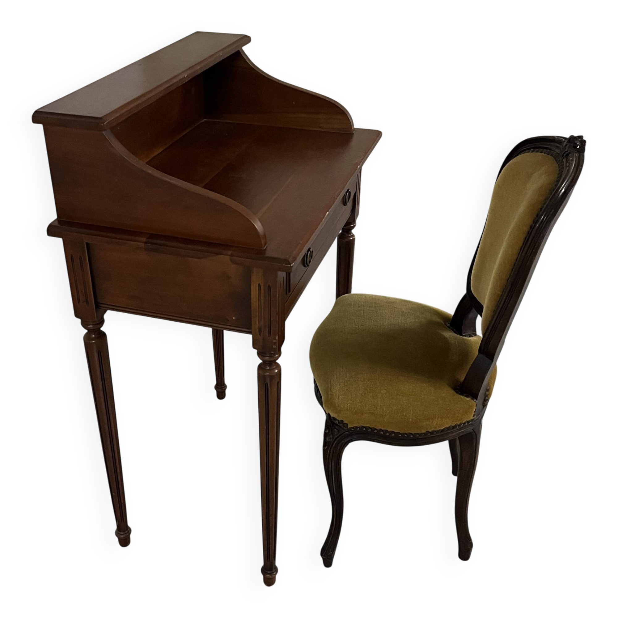 Old-fashioned secretary desk and chair set.