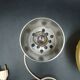 Old candle lamp perfume burner design 1970 in aluminum and pop art glass