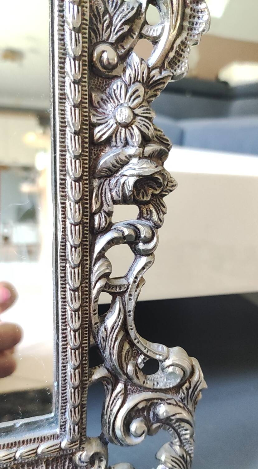 Antique/Rocaille/Louis XV Style Table Mirror. In silver-plated bronze