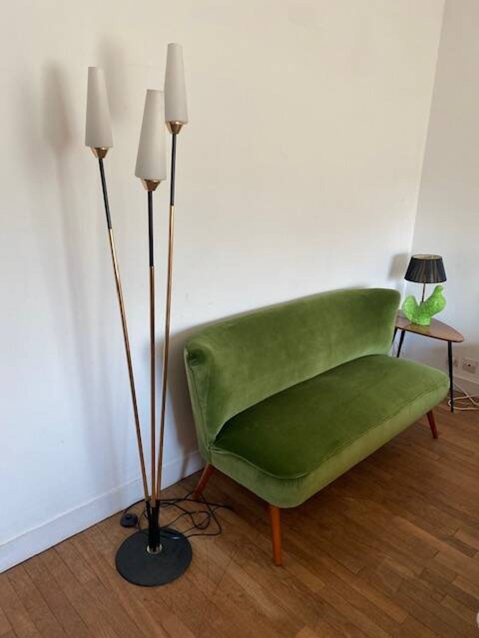 Vintage opaline tripod floor lamp