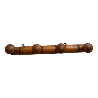 Antique turned wood wall coat rack