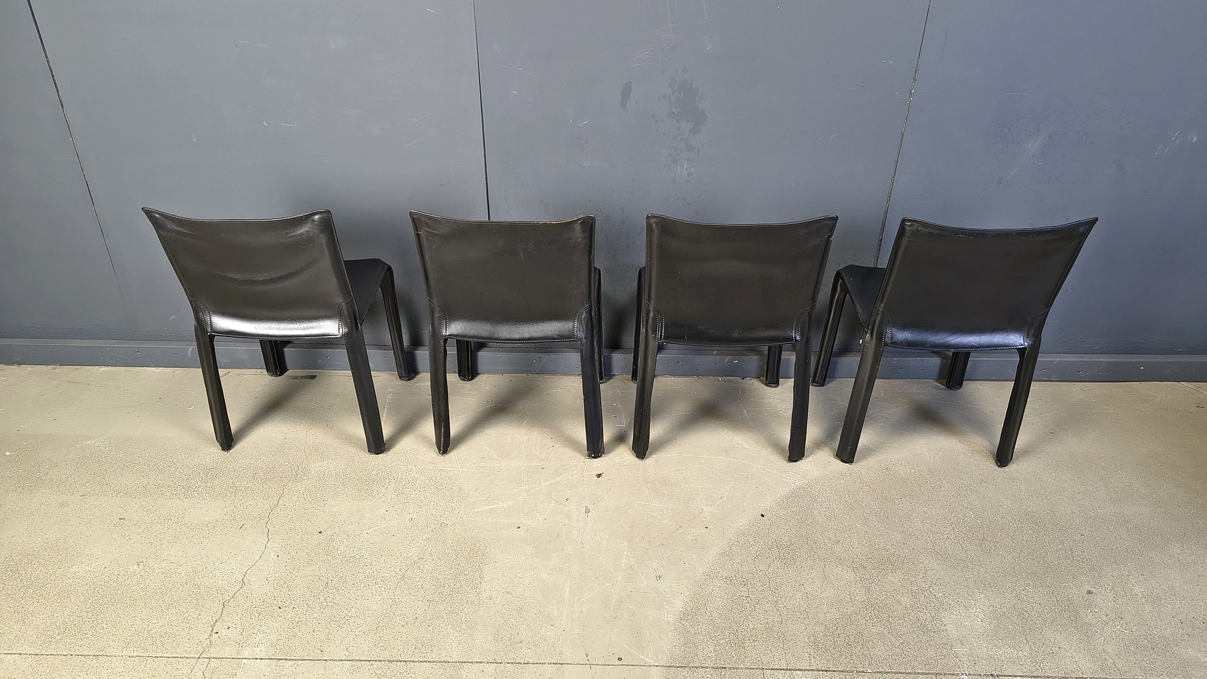 Black leather Mario Bellini Cab dining chairs Italy, 1970s - set of 4