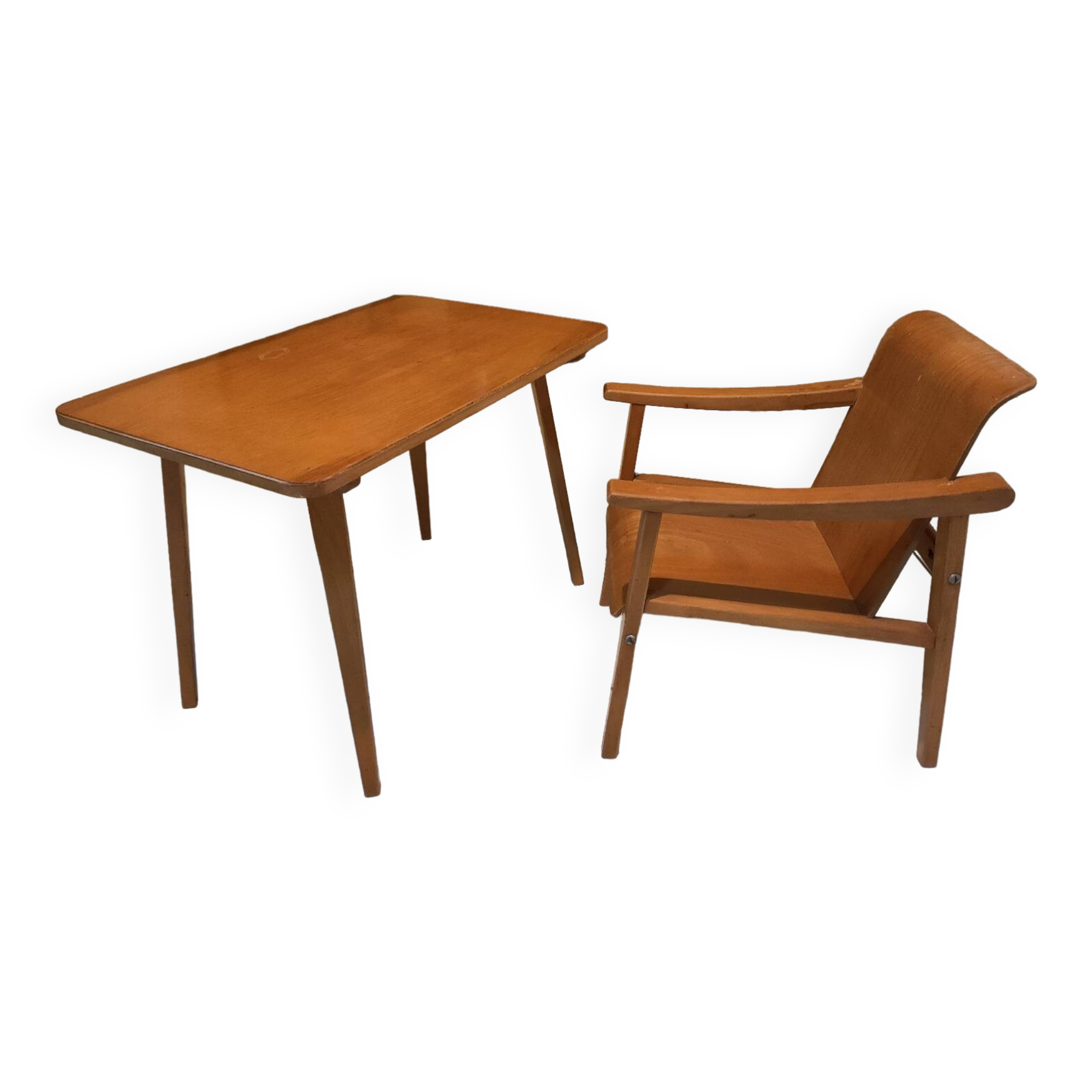 Children's armchair and desk in beech