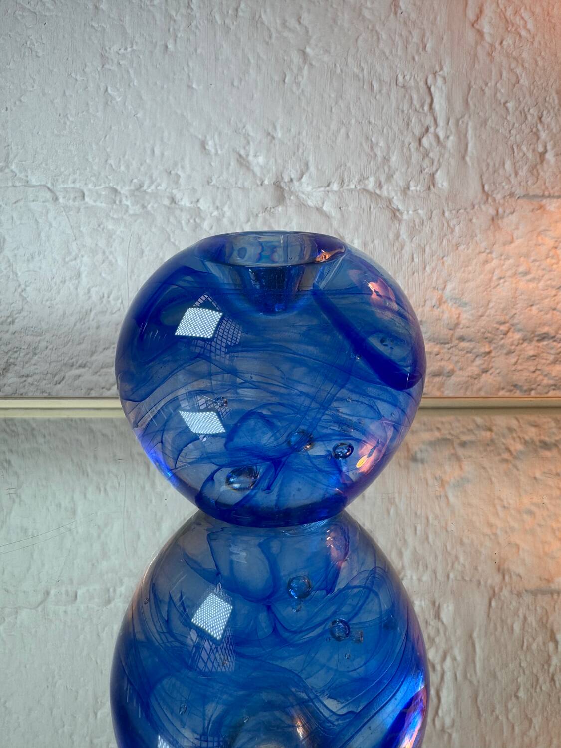 Kosta Boda blue glass candlestick from the 1980s