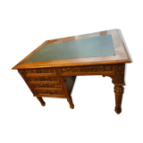 Solid wood desk and green leather writing pad