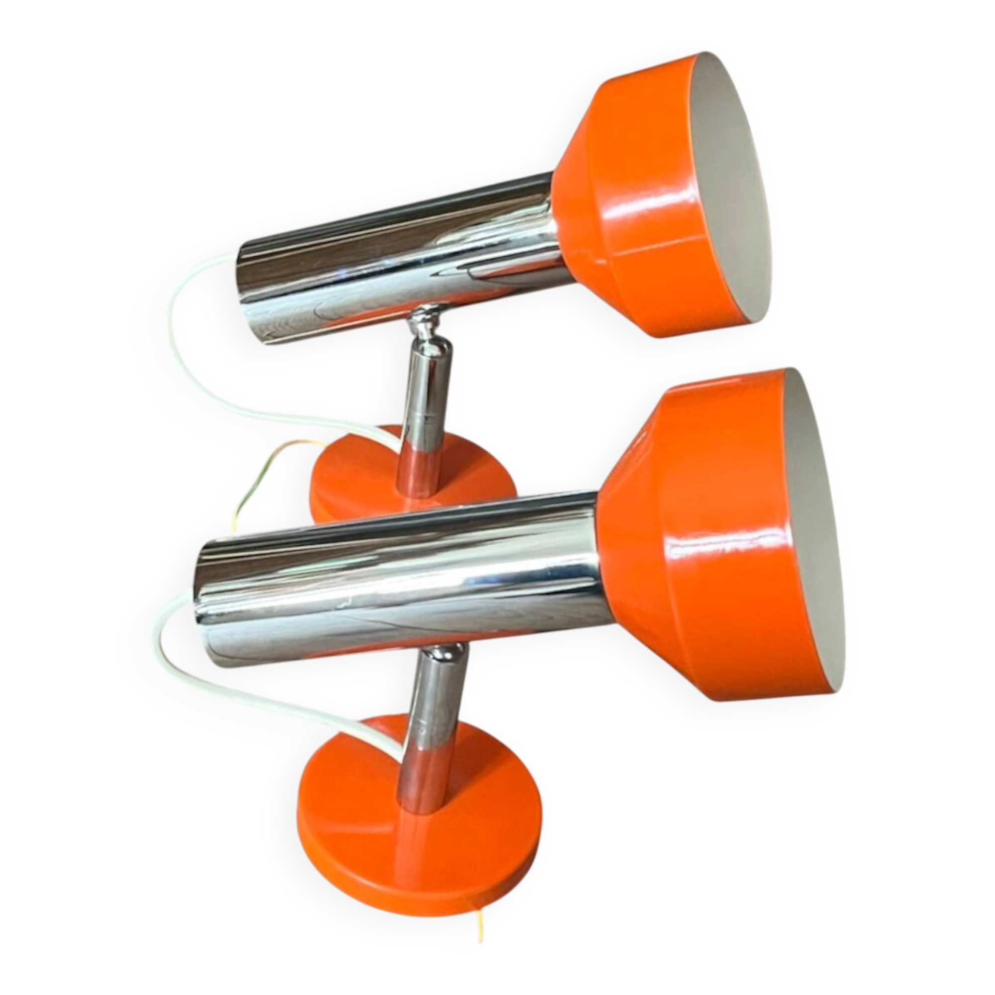 Pair of orange aluminium wall spotlights from the seventies.