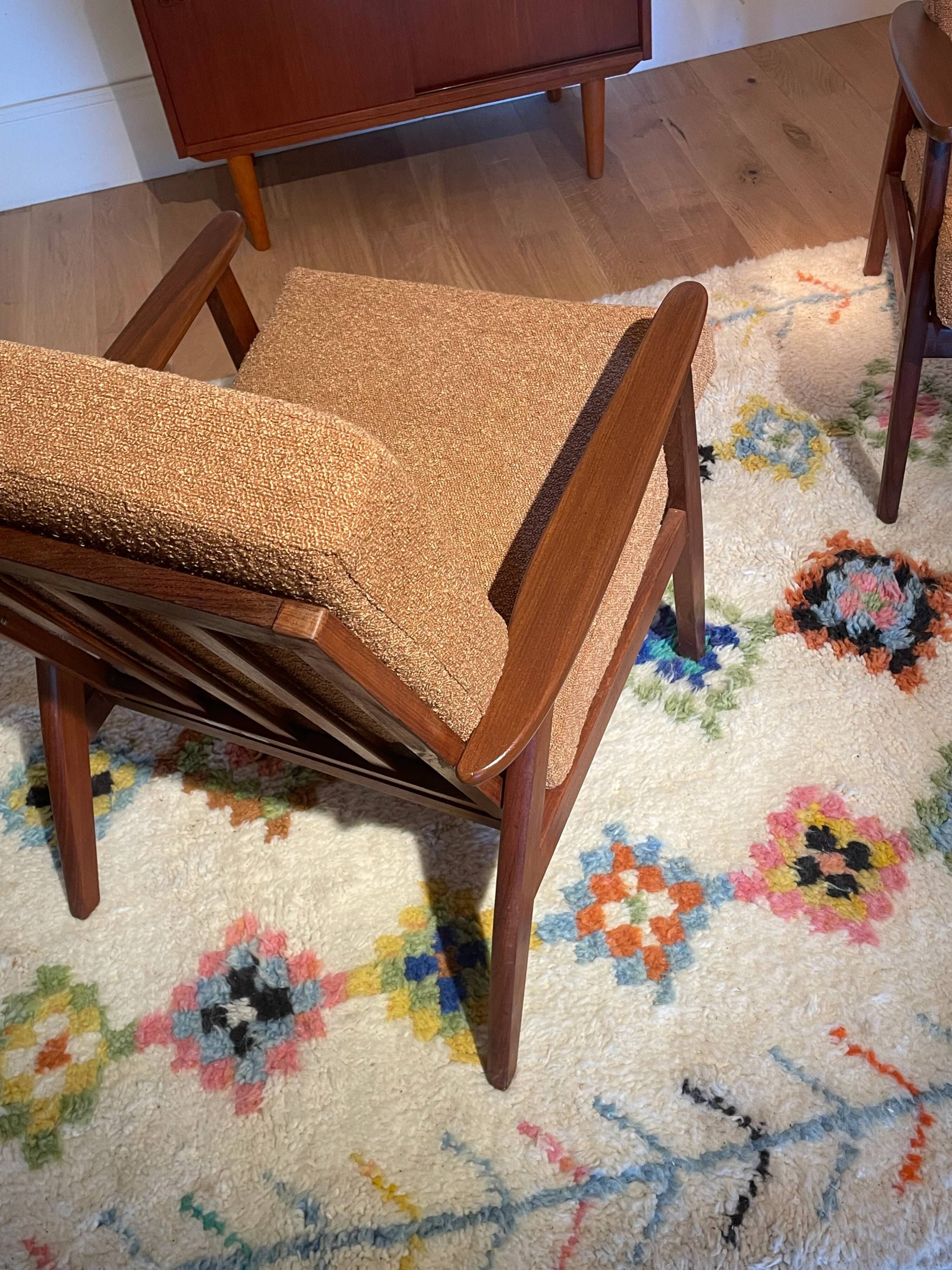 Vintage Scandinavian armchair "Theodor" in terracotta boucle.