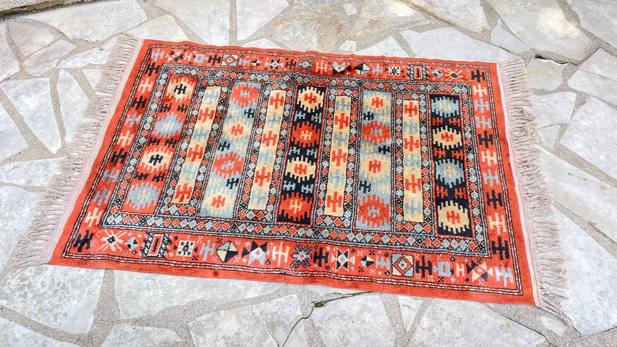 Vintage silk and cotton rug - 142 x 84cm
