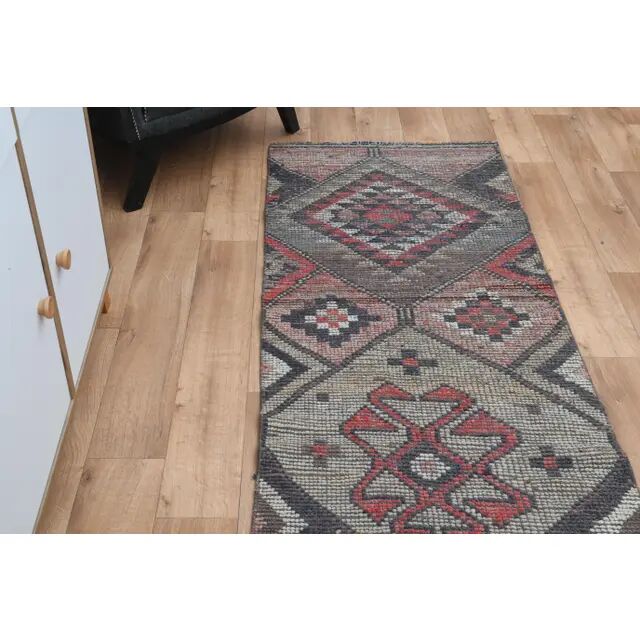 Boho Chic Turkish Pink Vintage Oushak Wool Runner Rug 82x271