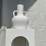 Handcrafted terracotta vase painted white with double handles h:40 d:30