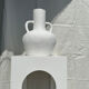 Handcrafted terracotta vase painted white with double handles h:40 d:30