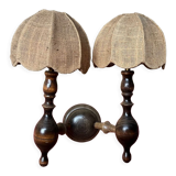 Wall lamp double wood turns 80s