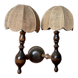 Wall lamp double wood turns 80s
