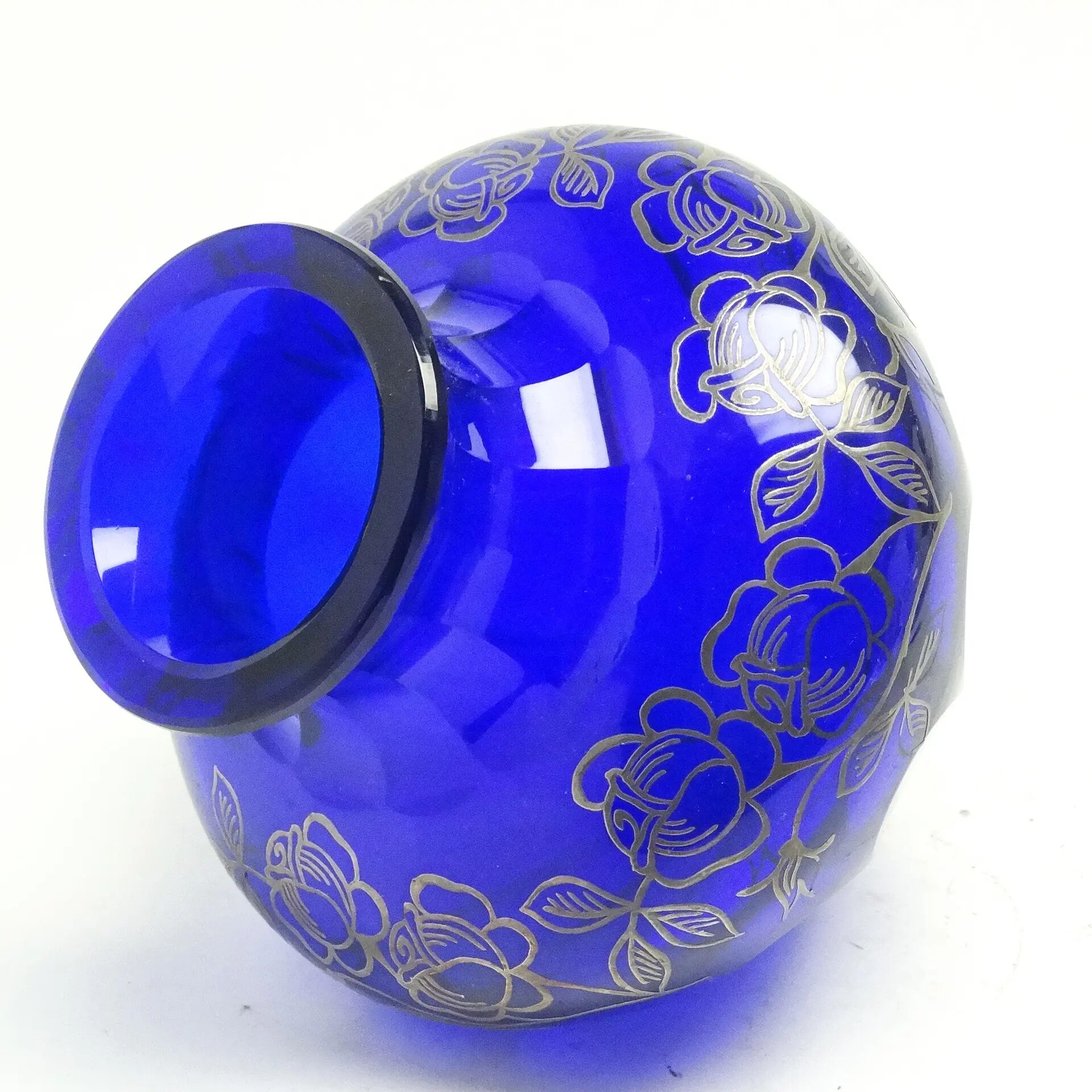 Art déco vase, cobalt crystal, Józefina Glassworks, Poland, 1930s