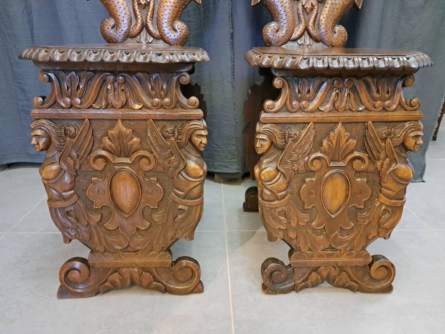 Pair of 19th century walnut stepladder chairs