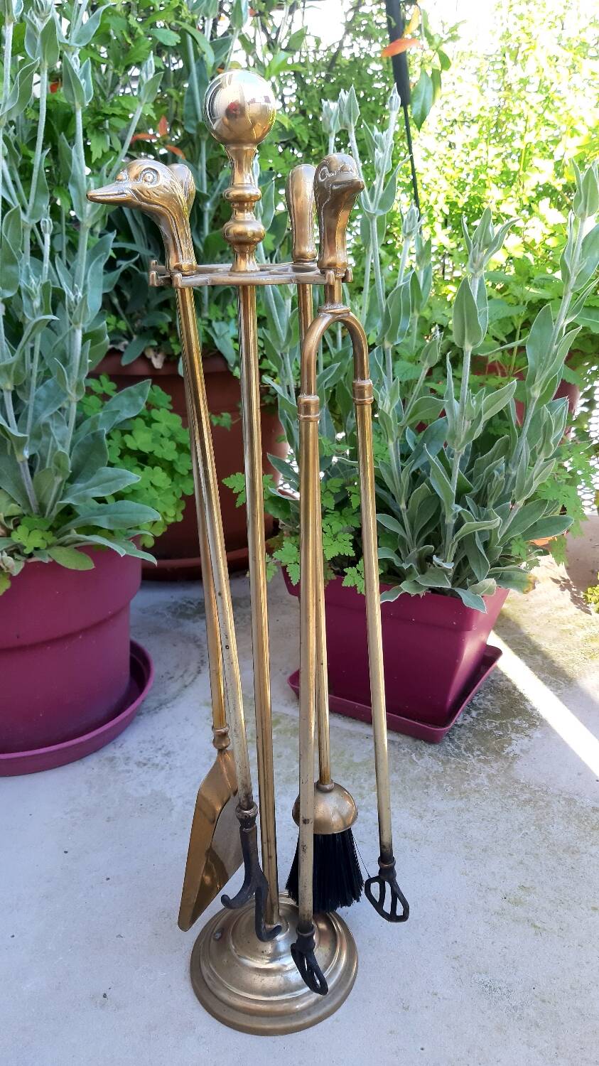 Brass goose head fireplace set