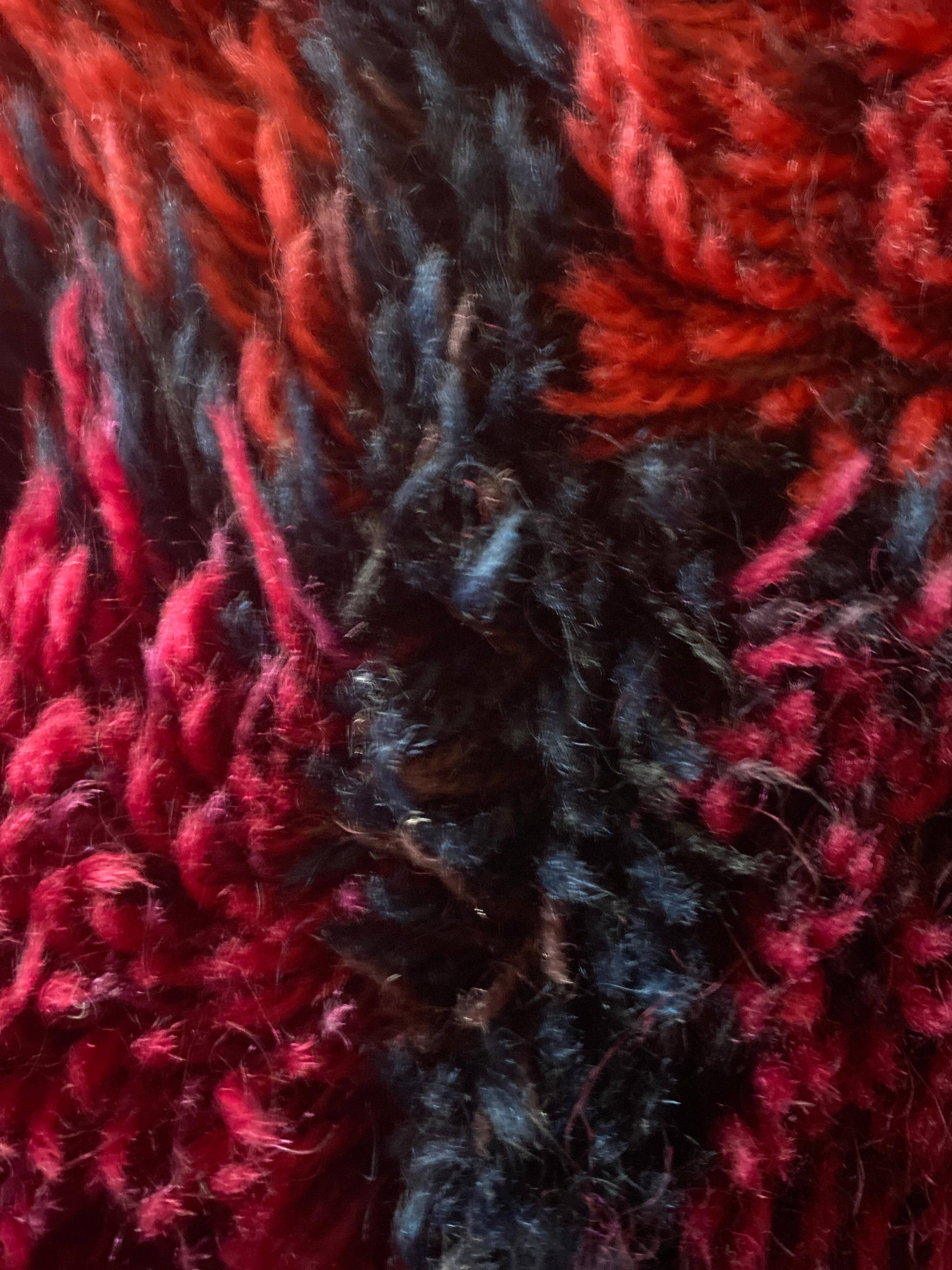 Mid-century Modern Bordeaux Red Rya Rug by Gull-Britt Johansson for NIAB, Sweden