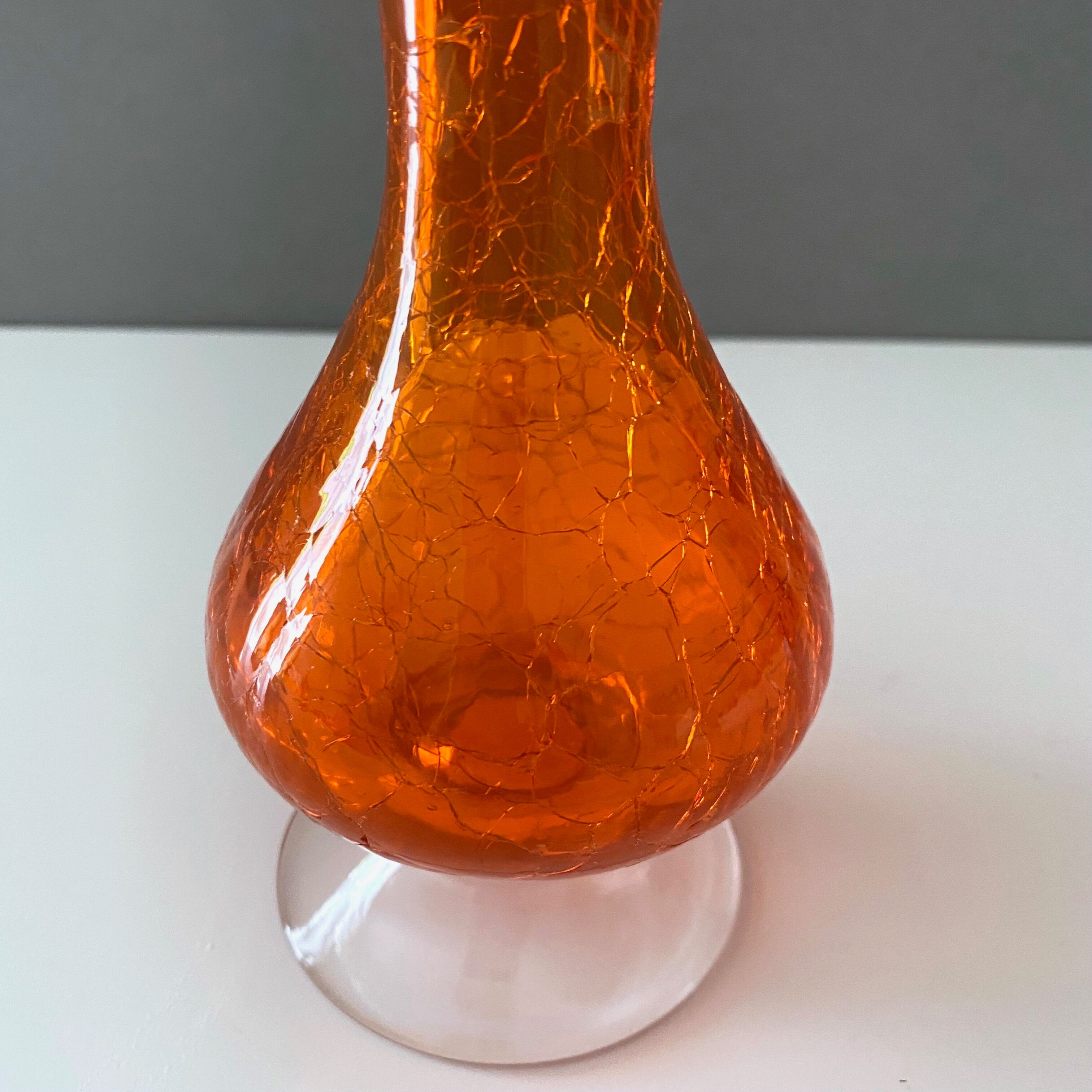 Craquelee Vase orange, Vintage Vase 70's
